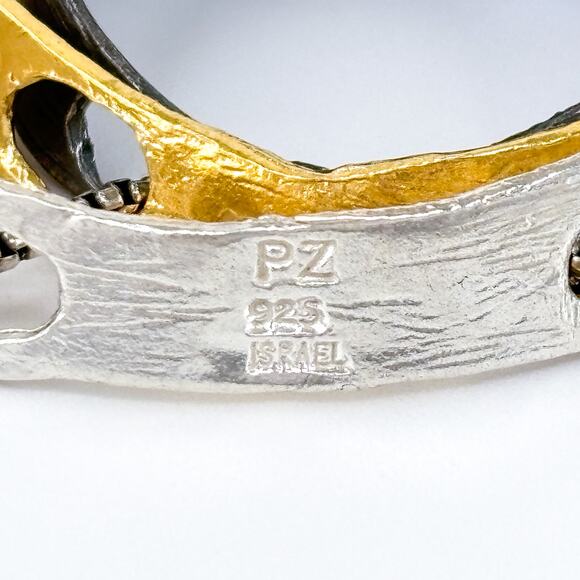 Vintage PZ Israel Sterling Silver 3 Circle Gold Plated Pendant Necklace 31.5" - Picture 4 of 7